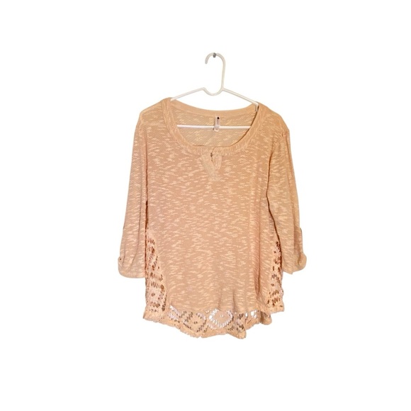 Xhilaration Women's XL Light Peach Crochet Lace Back and Hem Blouse tab sleeve - Picture 1 of 8